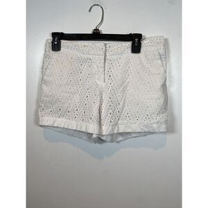 Women's Designer Saint Tropez West White Eyelet‎ Shorts, Flat Front, Size 4